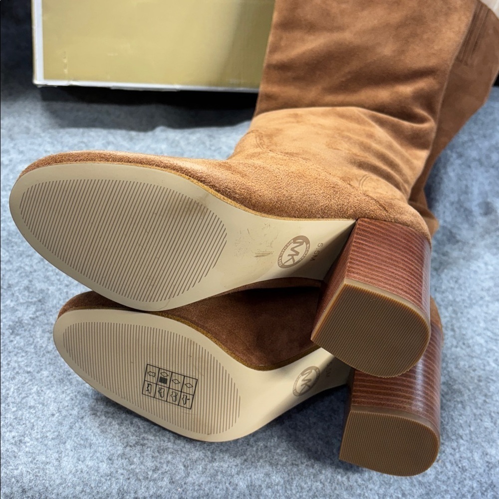 Michael Kors Leigh suede luggage colored Knee-High  heel Boots 5.5 - Picture 7 of 12